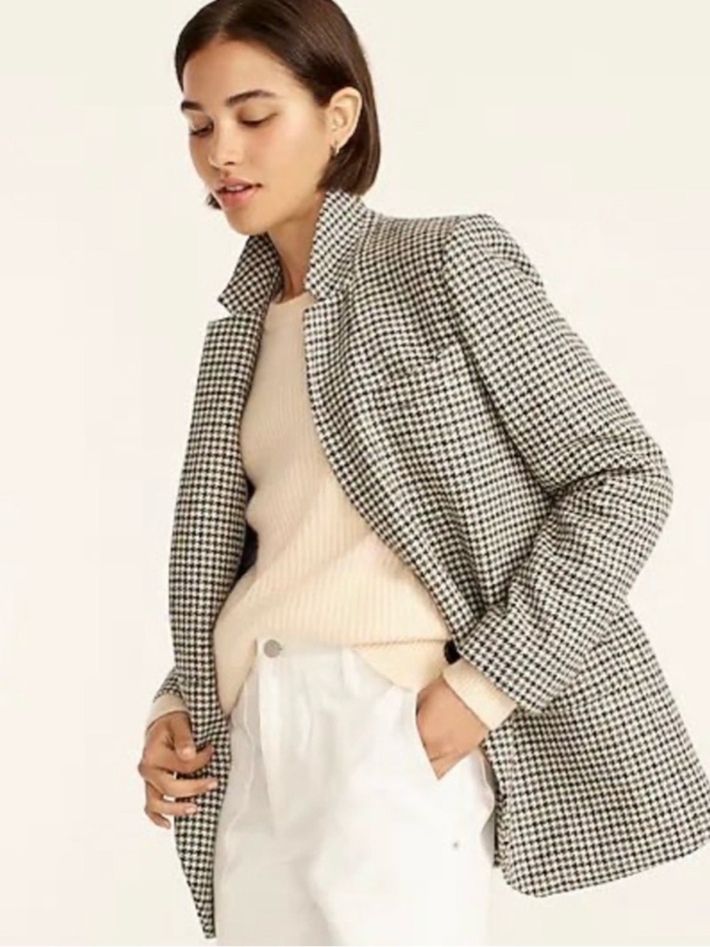 J.Crew Blazer-jacket in English Wool Houndstooth Ivory Black Grey Size 0